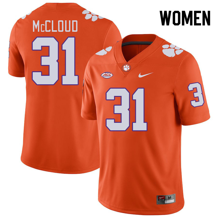 Women #31 Kobe McCloud Clemson Tigers College Football Jerseys Stitched-Orange